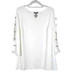 JM Collection - Women's XL White Blouse Keyhole Neckline Cut Out 3/4 Sleeve